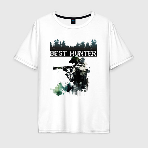 Мужская футболка оверсайз Лучший охотник на фоне леса / Белый – фото 1