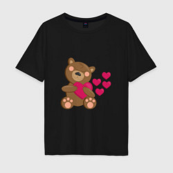 Футболка оверсайз мужская Влюбленный медведь с сердцем, цвет: черный