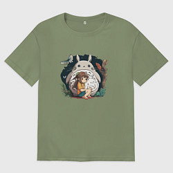 Футболка оверсайз мужская Девочка и Тоторо, цвет: авокадо