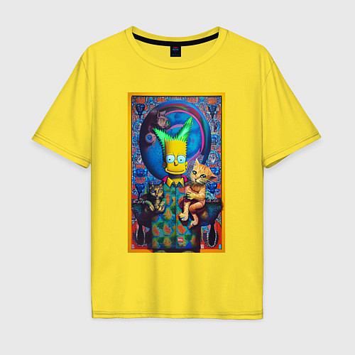 Мужская футболка оверсайз Bart Simpson and cats - нейросеть - плакат / Желтый – фото 1