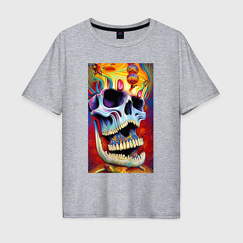 Мужская футболка оверсайз Crazy skull - нейросеть - art / Меланж – фото 1
