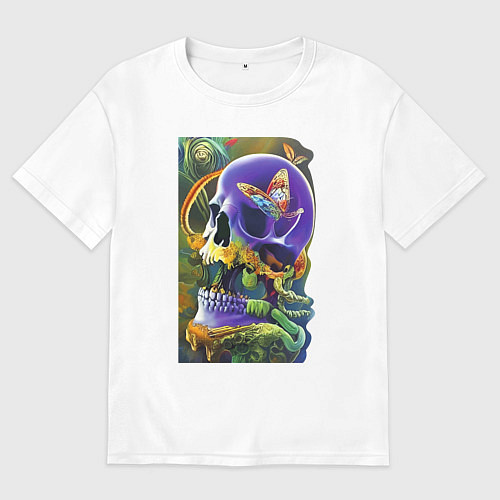 Мужская футболка оверсайз Череп цвета ультрамарин - нейросеть - art / Белый – фото 1