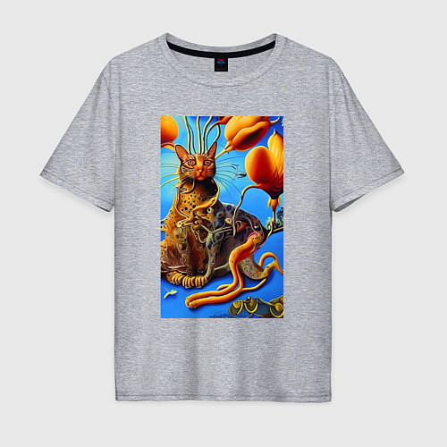 Мужская футболка оверсайз Июньский кот - нейросеть - сюрреализм / Меланж – фото 1