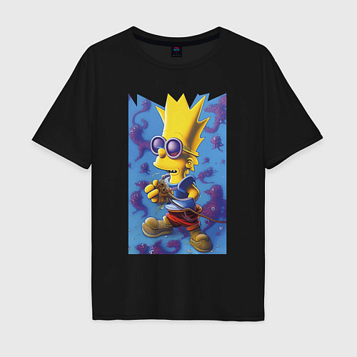 Мужская футболка оверсайз Bart Simpson - neural network / Черный – фото 1