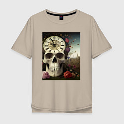Мужская футболка оверсайз Помни о смерти- череп, часы, цветы