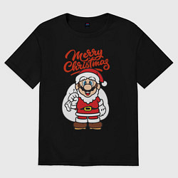 Футболка оверсайз мужская Christmas Mario, цвет: черный