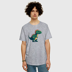 Футболка оверсайз мужская Динозаврик пиксельный, цвет: меланж — фото 2
