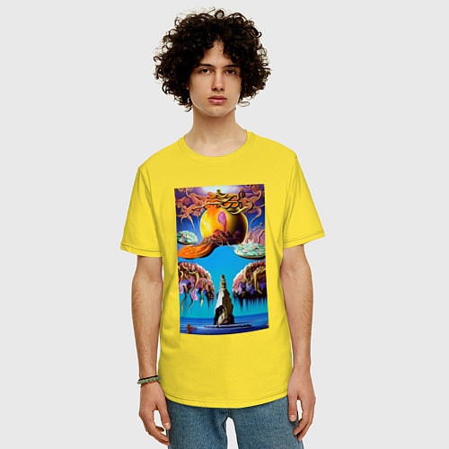 Мужская футболка оверсайз Скала желаний - нейросеть - сюрреализм / Желтый – фото 3