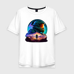 Мужская футболка оверсайз Киборг и космический пейзаж