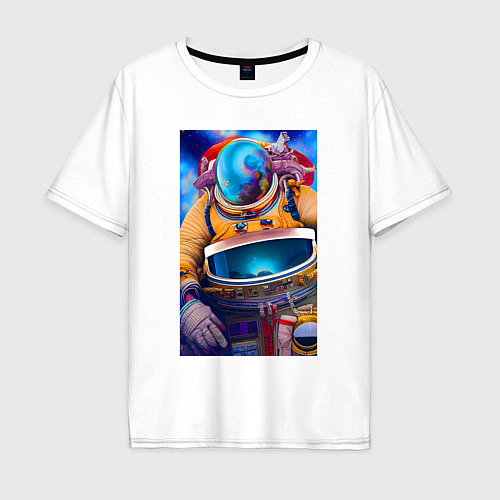 Мужская футболка оверсайз Космонавт - нейросеть / Белый – фото 1