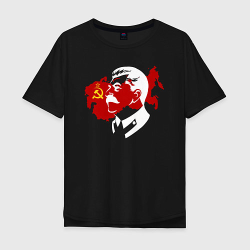 Мужская футболка оверсайз Сталин на фоне СССР / Черный – фото 1