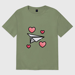 Мужская футболка оверсайз Бумажный самолетик - сердца