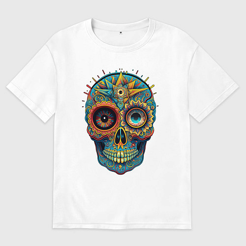 Мужская футболка оверсайз Mexican skull / Белый – фото 1