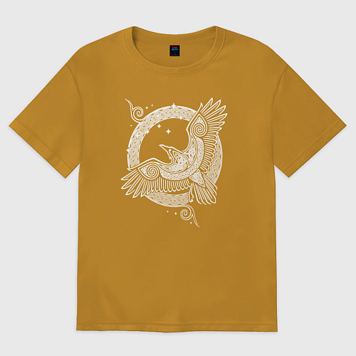 Мужская футболка оверсайз Кельтский тотем Ворон / Горчичный – фото 1