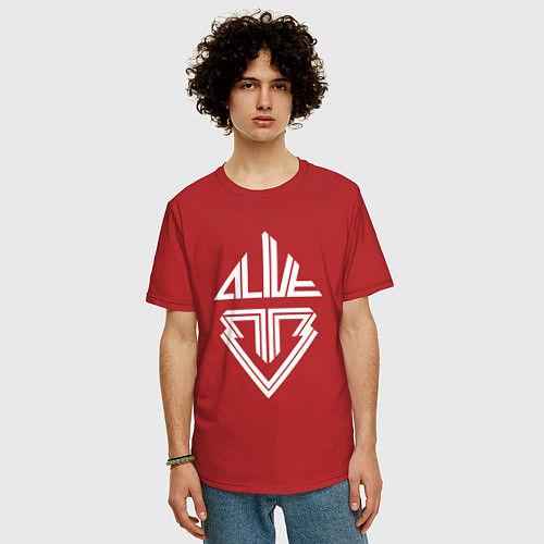 Мужская футболка оверсайз Big bang white logo / Красный – фото 3