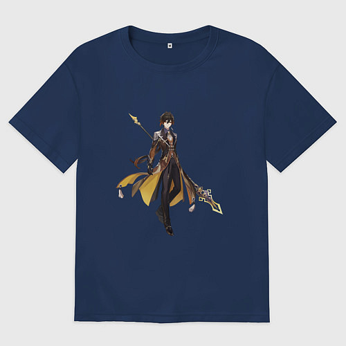 Мужская футболка оверсайз Чжун Ли из Genshin Impact / Тёмно-синий – фото 1