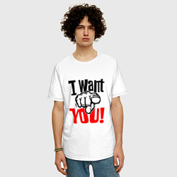 Футболка оверсайз мужская I want you фраза, цвет: белый — фото 2