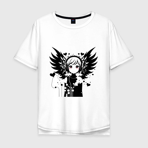 Мужская футболка оверсайз Cute anime cupid angel girl wearing headphones / Белый – фото 1