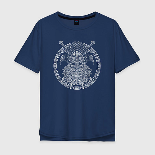 Мужская футболка оверсайз Скандинавский бог Один / Тёмно-синий – фото 1