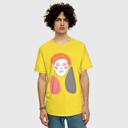 Футболка оверсайз мужская Лайн арт портрет девушки в стиле минимализм, цвет: желтый — фото 2