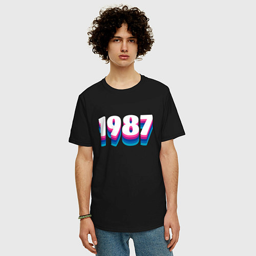 Мужская футболка оверсайз Made in 1987 vintage art / Черный – фото 3