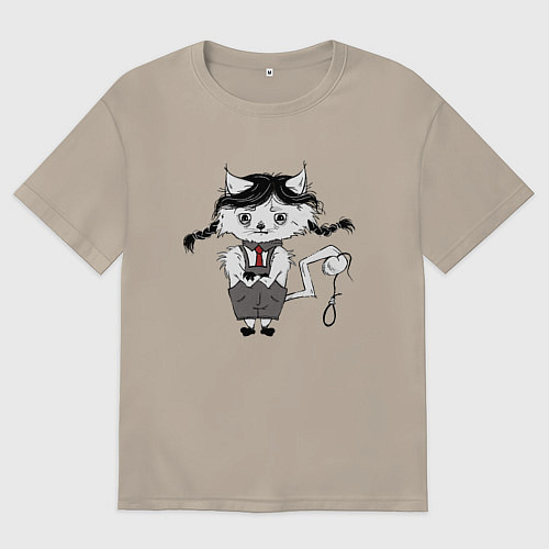 Мужская футболка оверсайз Котик в среду / Миндальный – фото 1