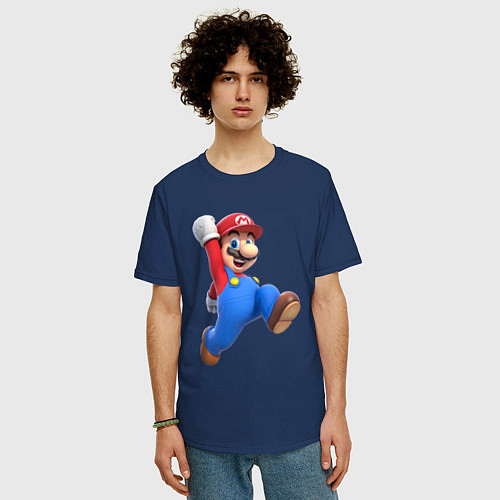 Мужская футболка оверсайз Марио прыгает / Тёмно-синий – фото 3