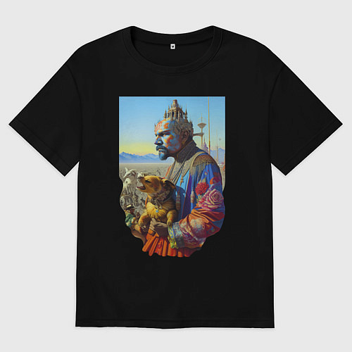 Мужская футболка оверсайз Ленин с собачкой - нейросеть - фантазия / Черный – фото 1