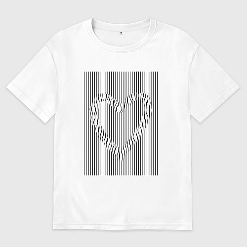 Мужская футболка оверсайз Волновое сердце среди линий / Белый – фото 1