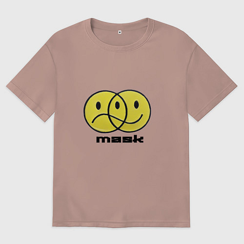 Мужская футболка оверсайз Два смайлика грустный и весёлый / Пыльно-розовый – фото 1