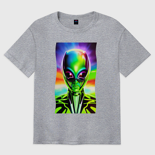 Мужская футболка оверсайз Alien - neural network - neon glow - pop art / Меланж – фото 1
