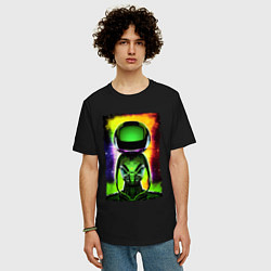 Футболка оверсайз мужская Bizarre alien - neural network - neon glow, цвет: черный — фото 2