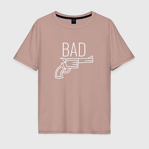 Мужская футболка оверсайз Bad надпись с револьвером / Пыльно-розовый – фото 1