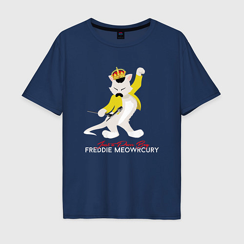 Мужская футболка оверсайз Фредди Меркьюри кот / Тёмно-синий – фото 1