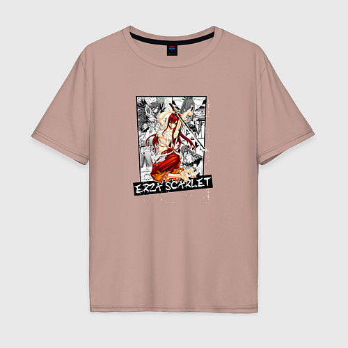 Мужская футболка оверсайз Эрза Скарлет на фоне манги / Пыльно-розовый – фото 1