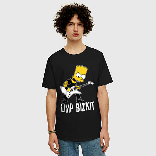 Мужская футболка оверсайз Limp Bizkit Барт Симпсон рокер / Черный – фото 3