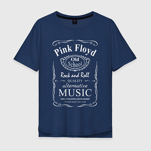 Мужская футболка оверсайз Pink Floyd в стиле Jack Daniels / Тёмно-синий – фото 1