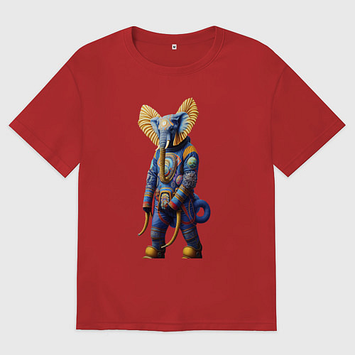 Мужская футболка оверсайз Слон - киберпанк - нейросеть / Красный – фото 1