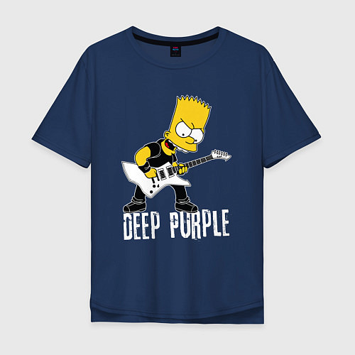 Мужская футболка оверсайз Deep Purple Барт Симпсон рокер / Тёмно-синий – фото 1