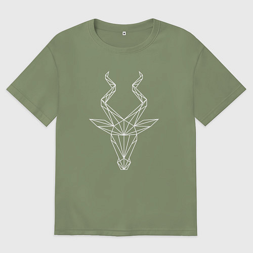 Мужская футболка оверсайз Белая полигональная голова антилопы / Авокадо – фото 1