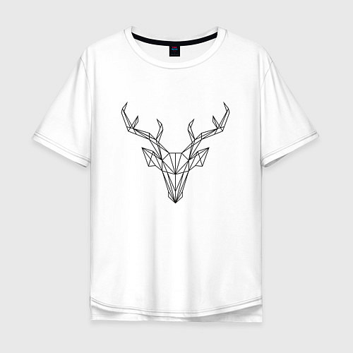 Мужская футболка оверсайз Черная полигональная голова оленя / Белый – фото 1