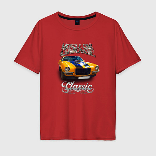 Мужская футболка оверсайз Американский маслкар Chevrolet Camaro / Красный – фото 1
