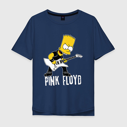 Мужская футболка оверсайз Pink Floyd Барт Симпсон рокер / Тёмно-синий – фото 1