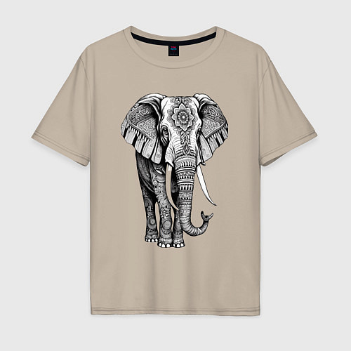 Мужская футболка оверсайз Нарисованный слон / Миндальный – фото 1