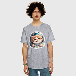Футболка оверсайз мужская Котик-космонавт, цвет: меланж — фото 2