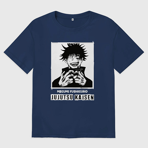 Мужская футболка оверсайз Магическая битва Мегуми Фушигуро / Тёмно-синий – фото 1