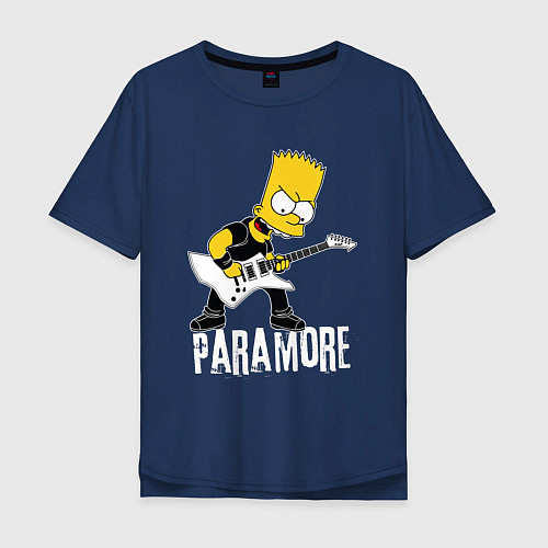 Мужская футболка оверсайз Paramore Барт Симпсон рокер / Тёмно-синий – фото 1