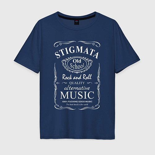 Мужская футболка оверсайз Stigmata в стиле Jack Daniels / Тёмно-синий – фото 1