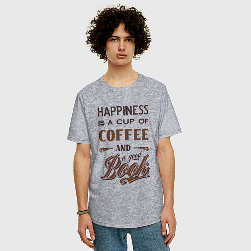 Мужская футболка оверсайз Счастье это чашка кофе и хорошая книга / Меланж – фото 3