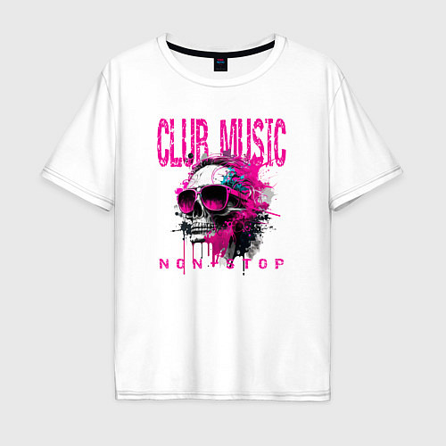 Мужская футболка оверсайз Club-music: череп в очках / Белый – фото 1